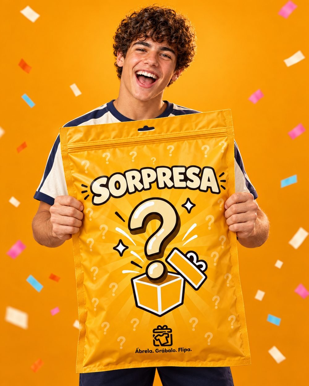 Chico sujetando la bolsa sorpresa